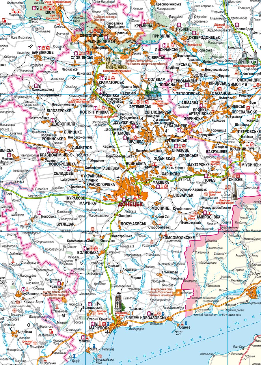 Карта Донецкой области подробная